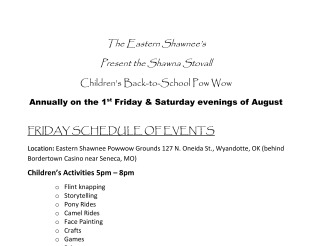 View Shawna Stovall Powwow Event Schedule.